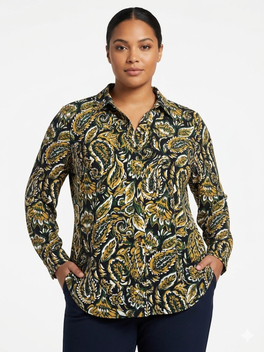 Jones New York NWOT Stretchy Paisley Long Sleeve V-Neck Top Shirt